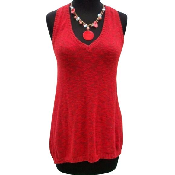 Cache Red Cut In Sleeve Top New Hi Low Front Back Metal Chain Stretch $88 NWT - Picture 3 of 3